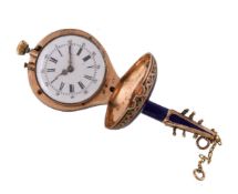 A gold, enamel and split pearl lute with concealed watch