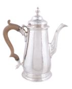 A George II silver straight-tapered coffee pot by Aymé Videau