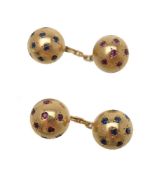 A pair of mid 20th century sapphire and ruby set cufflinks by Van Cleef & Arpels