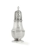 A George I silver octagonal baluster sugar caster by Charles Adam