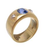 A 1930s 18 carat gold sapphire and diamond three stone ring