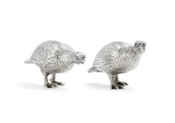 A pair of silver quail table ornaments by Richard Comyns