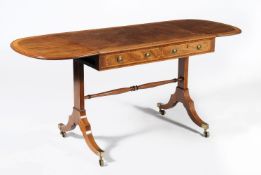 A George III mahogany and satinwood crossbanded sofa table