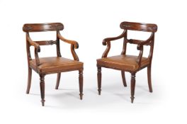 A pair of George IV mahogany armchairs