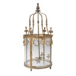 A substantial Victorian gilt bronze and glazed hall lantern