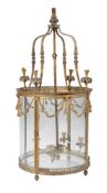 A substantial Victorian gilt bronze and glazed hall lantern