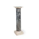 A Continental variegated grey and white marble mounted columnar pedestal