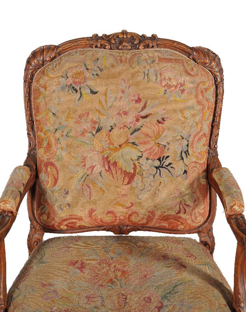 A pair of carved walnut and needlework upholstered armchairs - Image 3 of 8