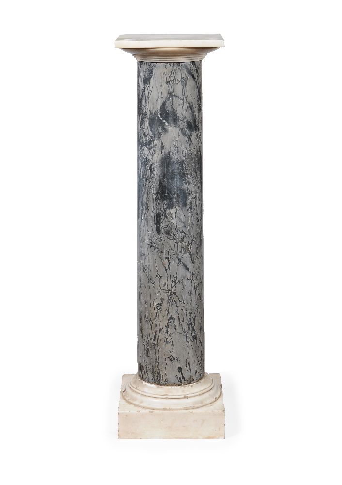 A Continental variegated grey and white marble mounted columnar pedestal - Image 2 of 3