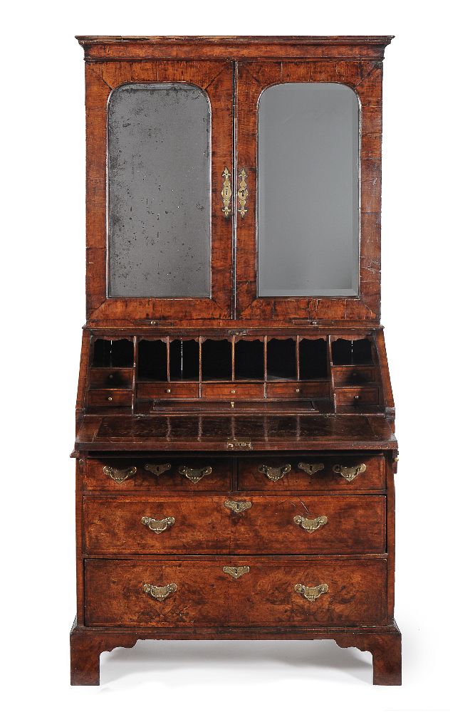 A George I walnut and featherbanded bureau bookcase - Image 2 of 7