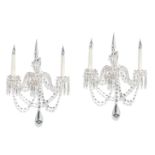 Four cut glass and plated metal mounted twin-light wall appliques in the manner of F & C Osler