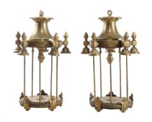 A pair of substantial gilt metal five light electroliers in the style of lanterns