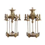 A pair of substantial gilt metal five light electroliers in the style of lanterns