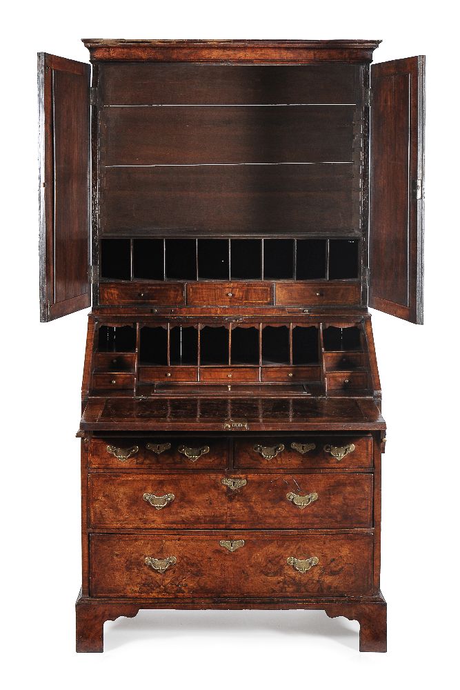 A George I walnut and featherbanded bureau bookcase - Image 3 of 7