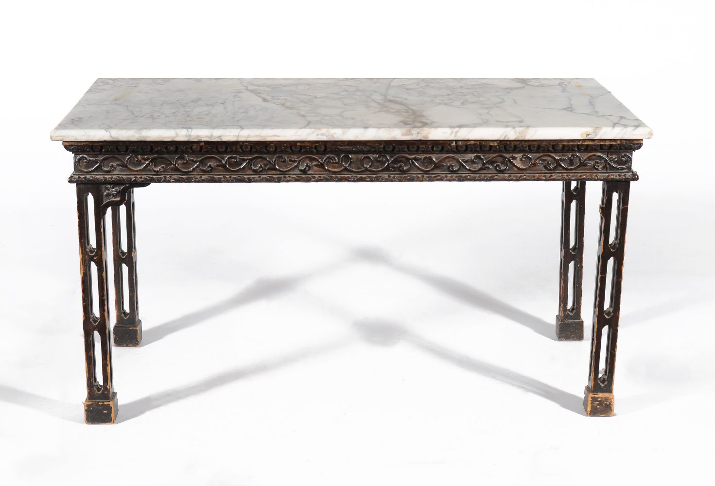 A George II painted wood and marble mounted console table