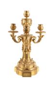 A Louis XVI gilt bronze three light and cassolette candelabrum