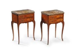 ϒ A pair of French tulipwood, rosewood and gilt metal mounted bedside chests