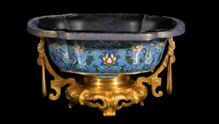 A gilt bronze mounted cloisonné enamel centrepiece jardinière in the Chinoiserie taste