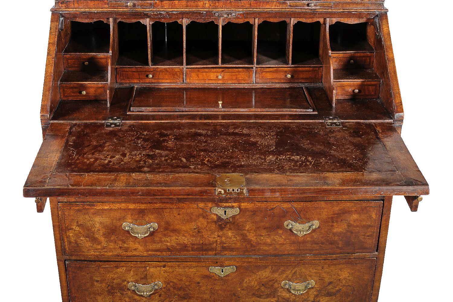 A George I walnut and featherbanded bureau bookcase - Image 4 of 7