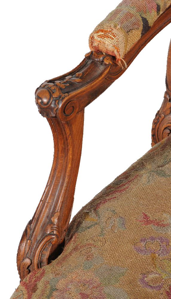 A pair of carved walnut and needlework upholstered armchairs - Image 5 of 8