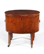 A George III satinwood and marquetry oval wine cooler