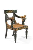 An Anglo-Indian green painted and parcel gilt child's armchair