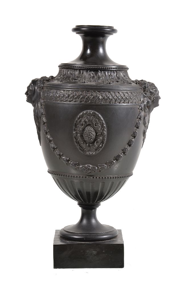 A Neale & Co. black basalt urn with mask handles - Image 2 of 3