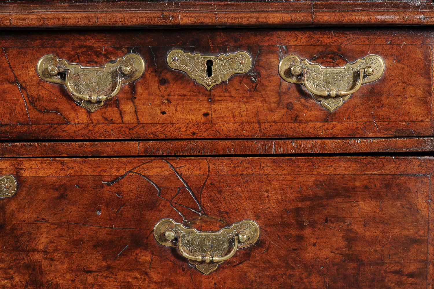 A George I walnut and featherbanded bureau bookcase - Image 7 of 7