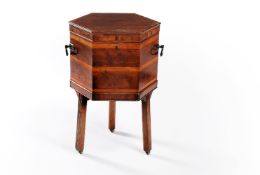 A George III mahogany, goncalo alves and satinwood wine cooler