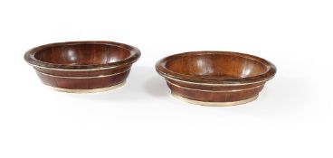 A pair of walnut, pine and brass bound jardinières