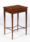 A George III mahogany and parquetry topped work table