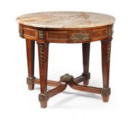 ϒ A tulipwood, mahogany and gilt metal mounted gueridon table