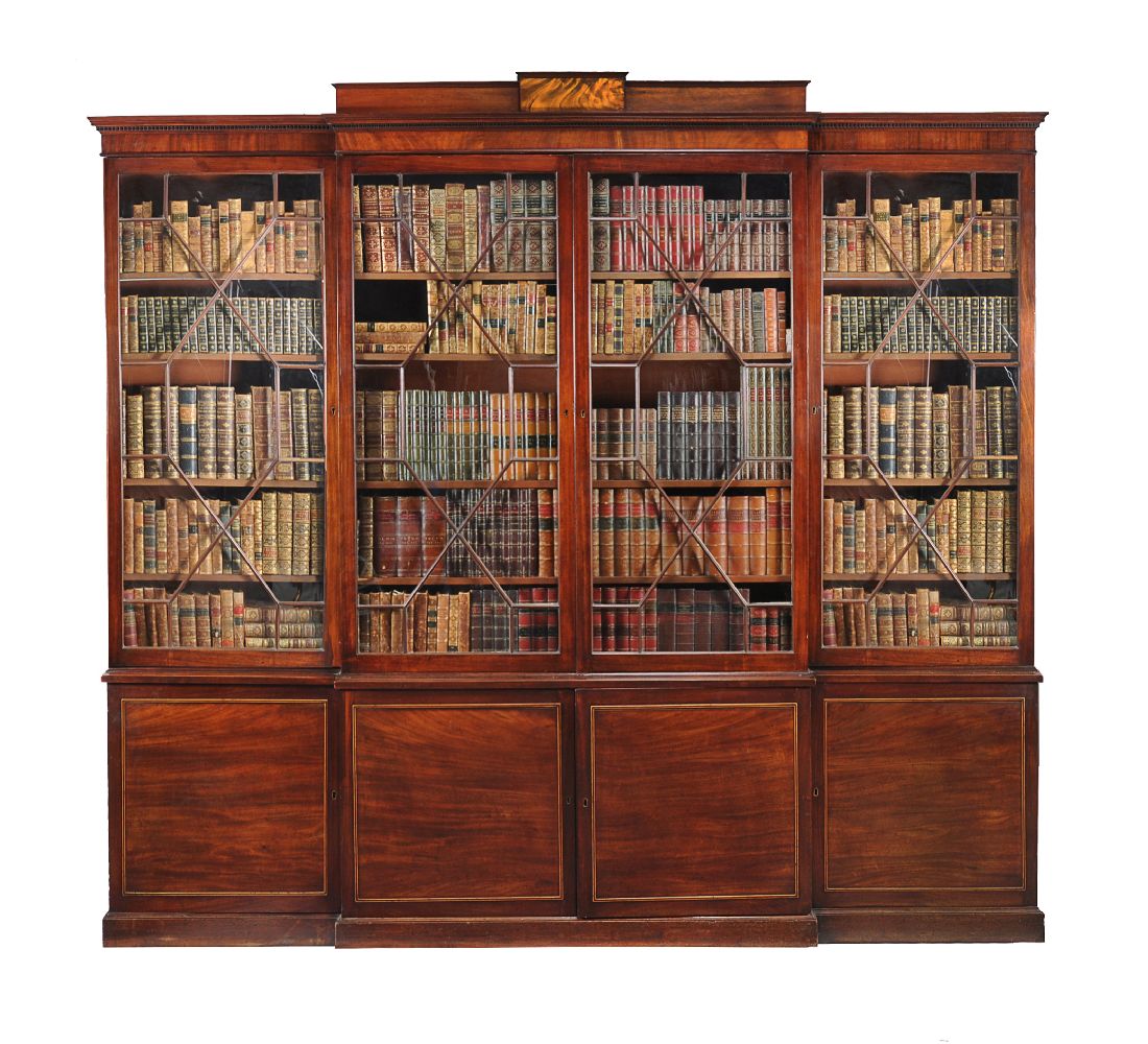 A George III mahogany breakfront library bookcase
