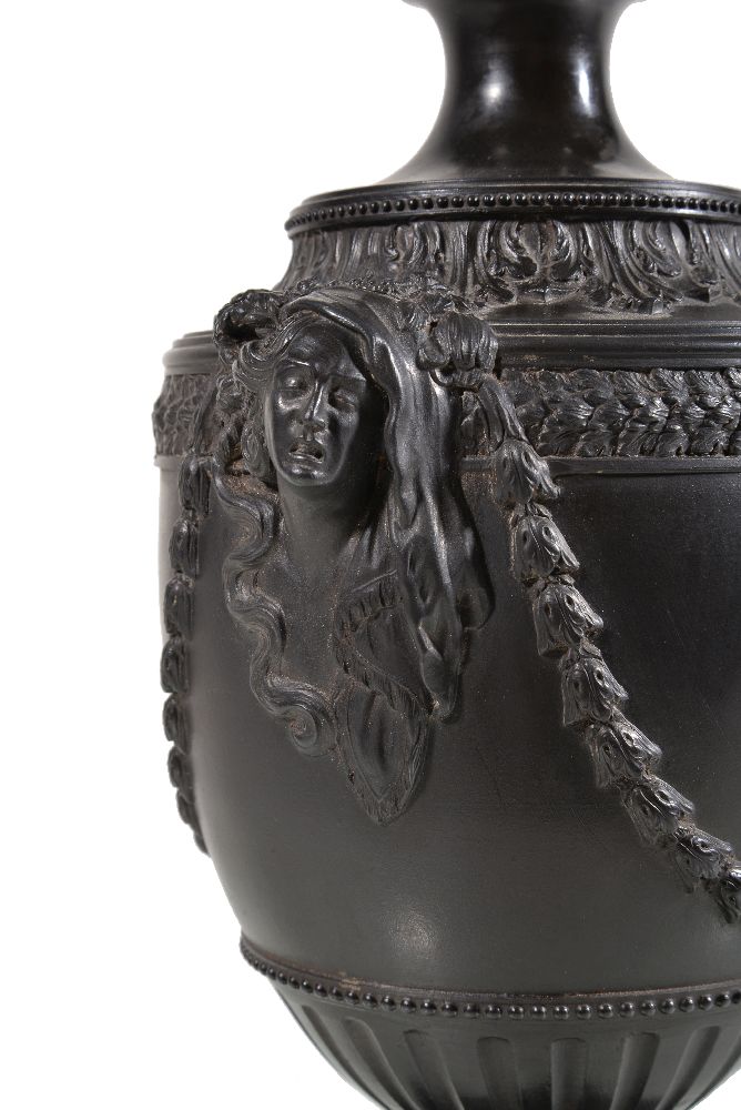A Neale & Co. black basalt urn with mask handles - Image 3 of 3