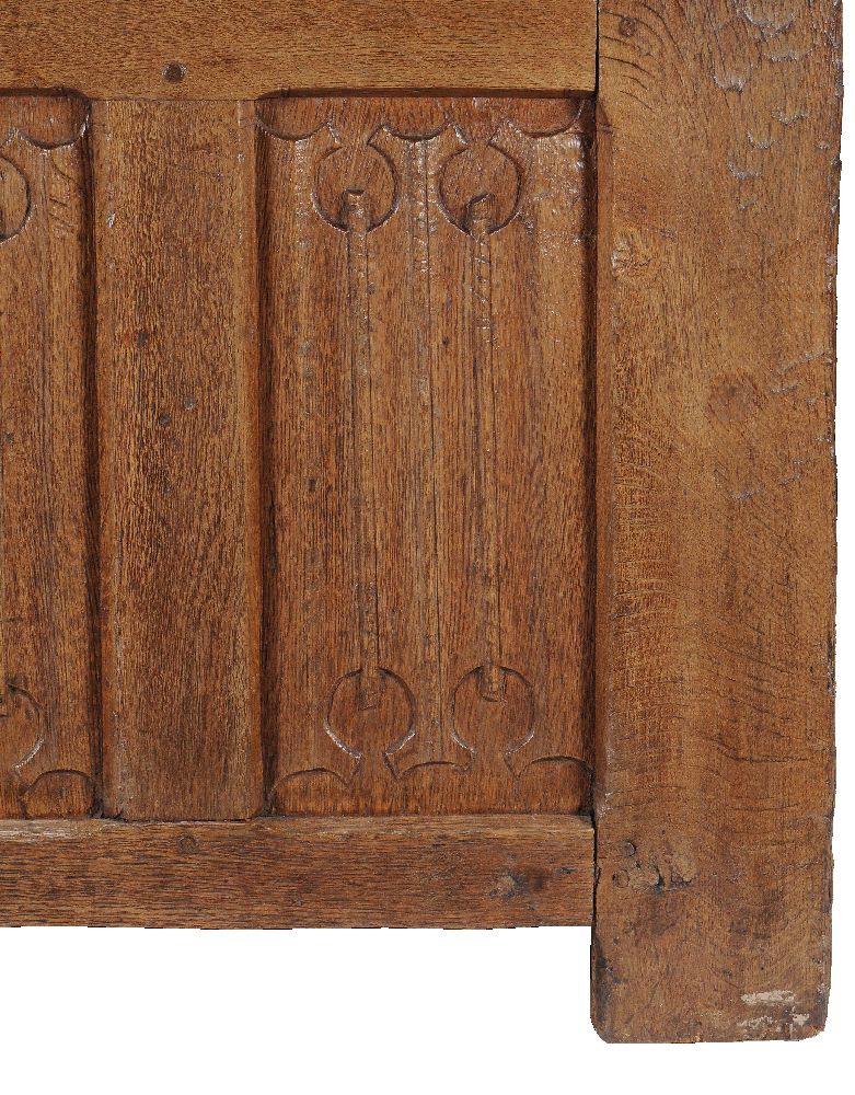 A Tudor panelled oak chest - Image 3 of 3