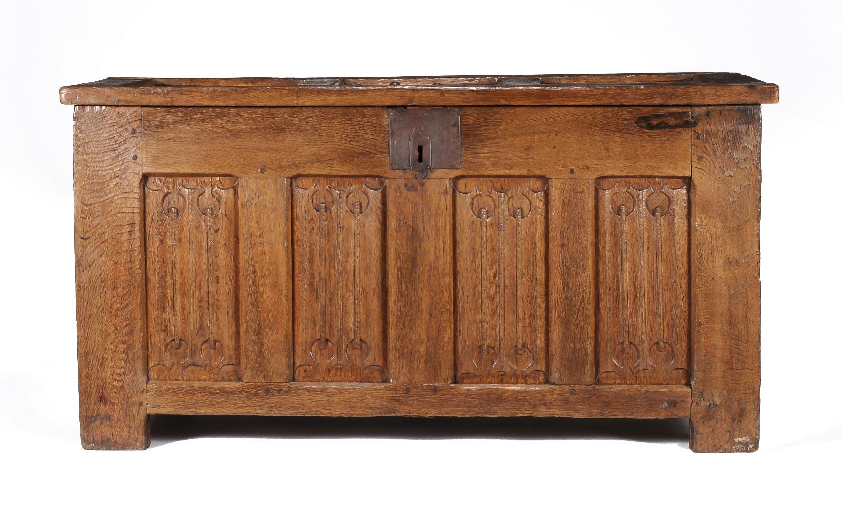 A Tudor panelled oak chest