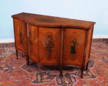 ϒ A Sheraton Revival satinwood and polychrome painted side cabinet