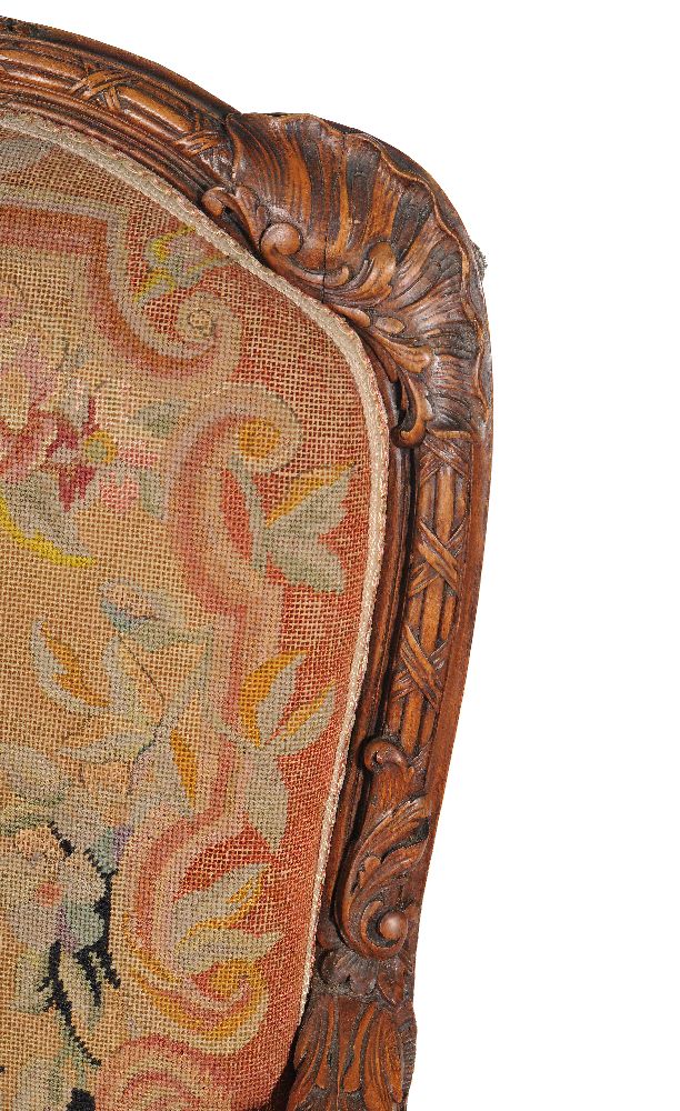 A pair of carved walnut and needlework upholstered armchairs - Image 7 of 8