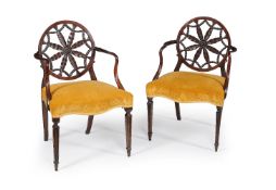 A pair George III mahogany of 'wheel back' armchairs