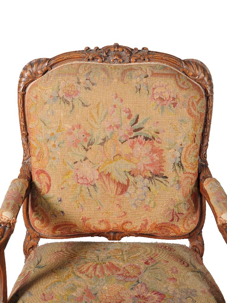 A pair of carved walnut and needlework upholstered armchairs - Image 8 of 8