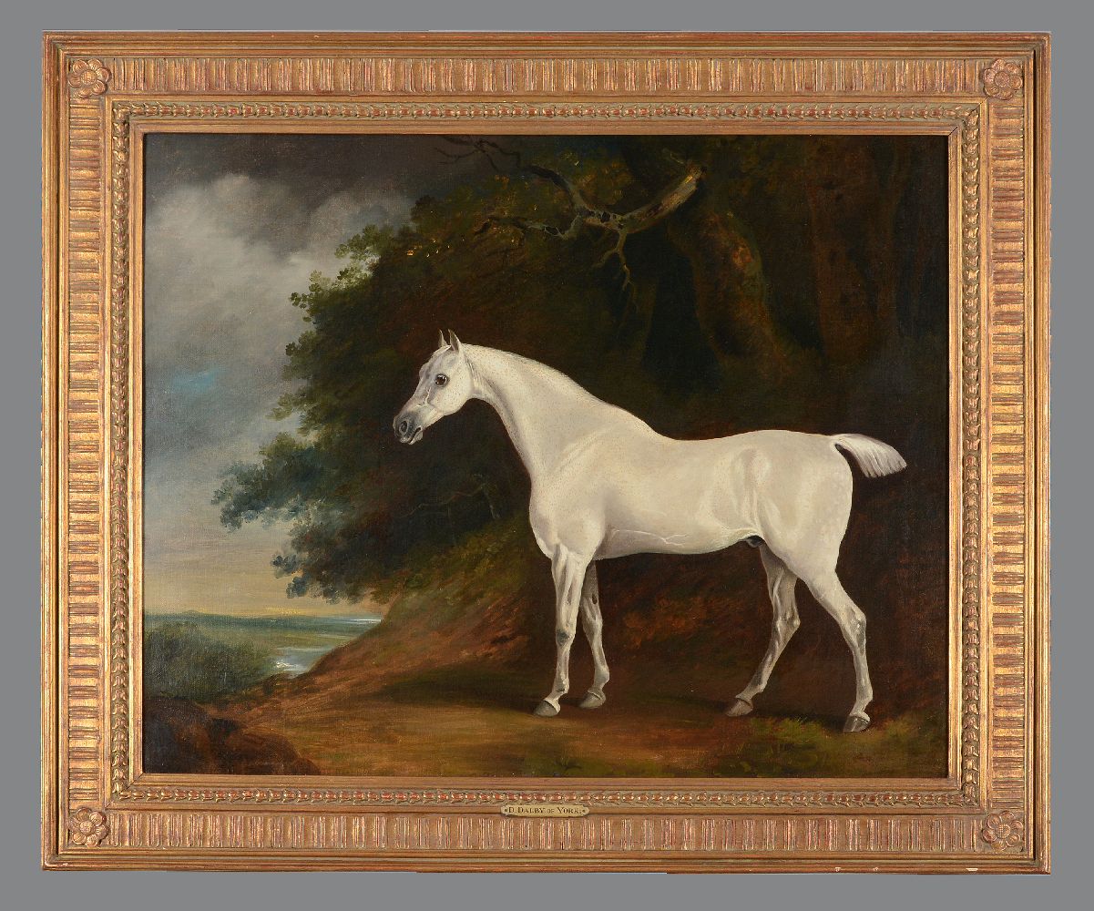 Attributed to David Dalby of York (British fl.1794-1836)Grey stallion in a landscape - Image 2 of 3