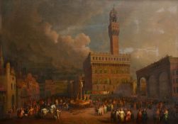 Italian School (19th century), A view of the Piazza della Signoria, Florence, with the death of Fra