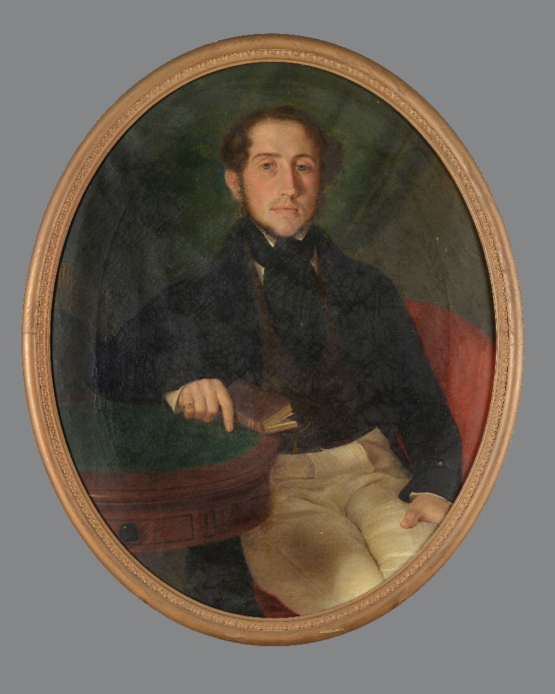 Continental School (c.1850)Portrait of a gentleman holding a book - Image 2 of 3