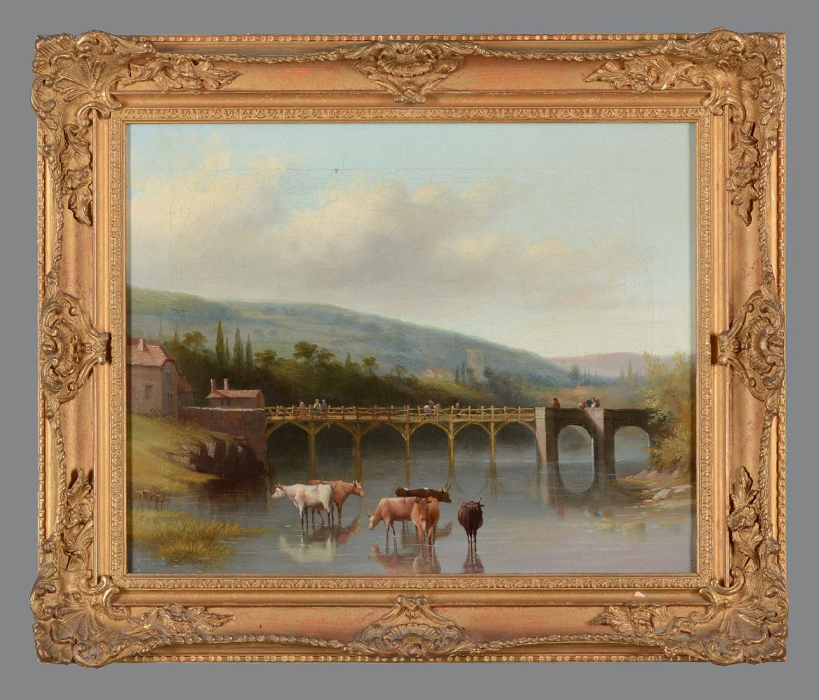 Dutch School (19th century)Cows in a river landscape with a bridge beyond, a pair (2) - Image 4 of 6