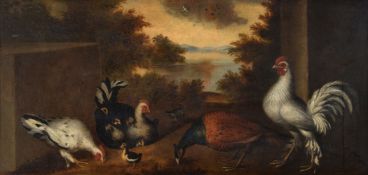 Follower of Jan van Oolen (Dutch 1651-1698)Poultry in a river landscape