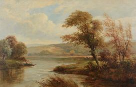 George Turner (British 1843-1910)River landscape with boat