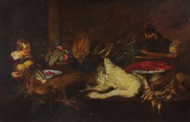 Continental School (19th century)Preparing for the feast with dead game and lobster