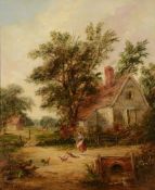 Robert Burrows (British 1819-1883)Feeding the chickens; Figures on a country path (2)