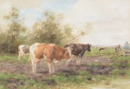 λ Adrianus Johannes Groenewegen (Dutch 1874-1963)A study of cows in a field with two farmers beyond