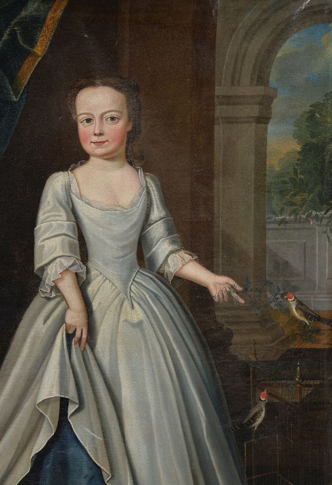 Provincial School (early 18th century)Portrait of a young girl with pet dogs and birds - Image 3 of 4